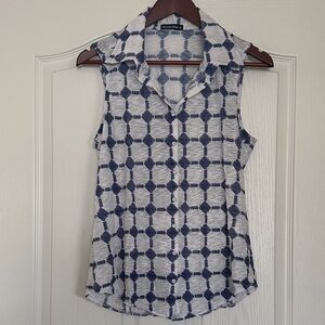 David Cline Blue and White Sleeveless Button Down Shirt